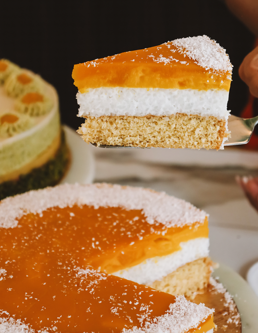 Mangó-tejberizs torta